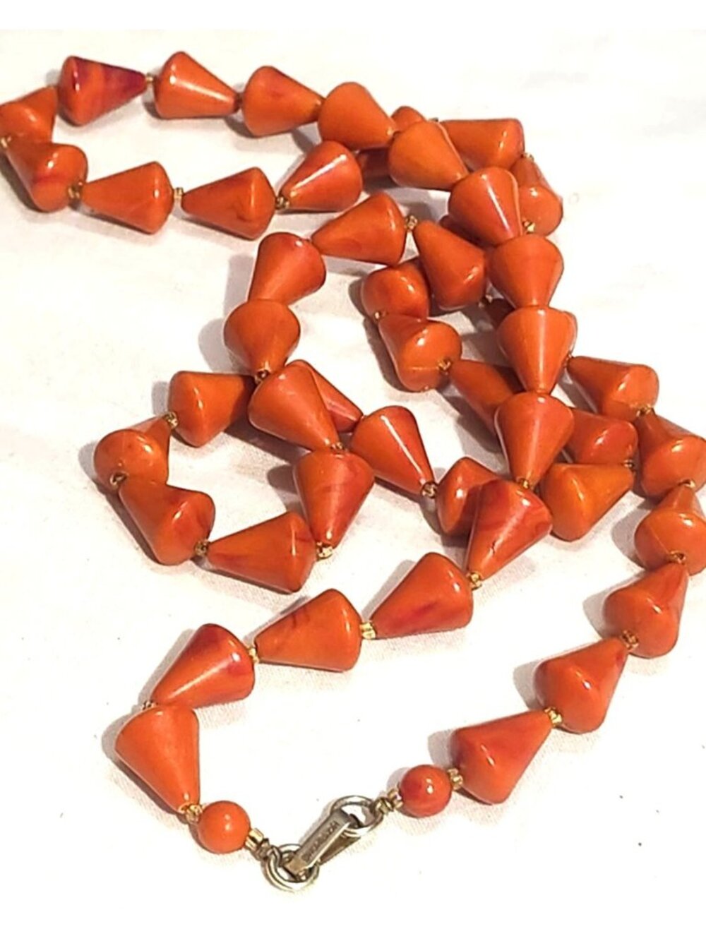 Vintage 1950s Dark Orange Cone Shaped Plastic Beaded Necklace Eclectic Boho Jewe
